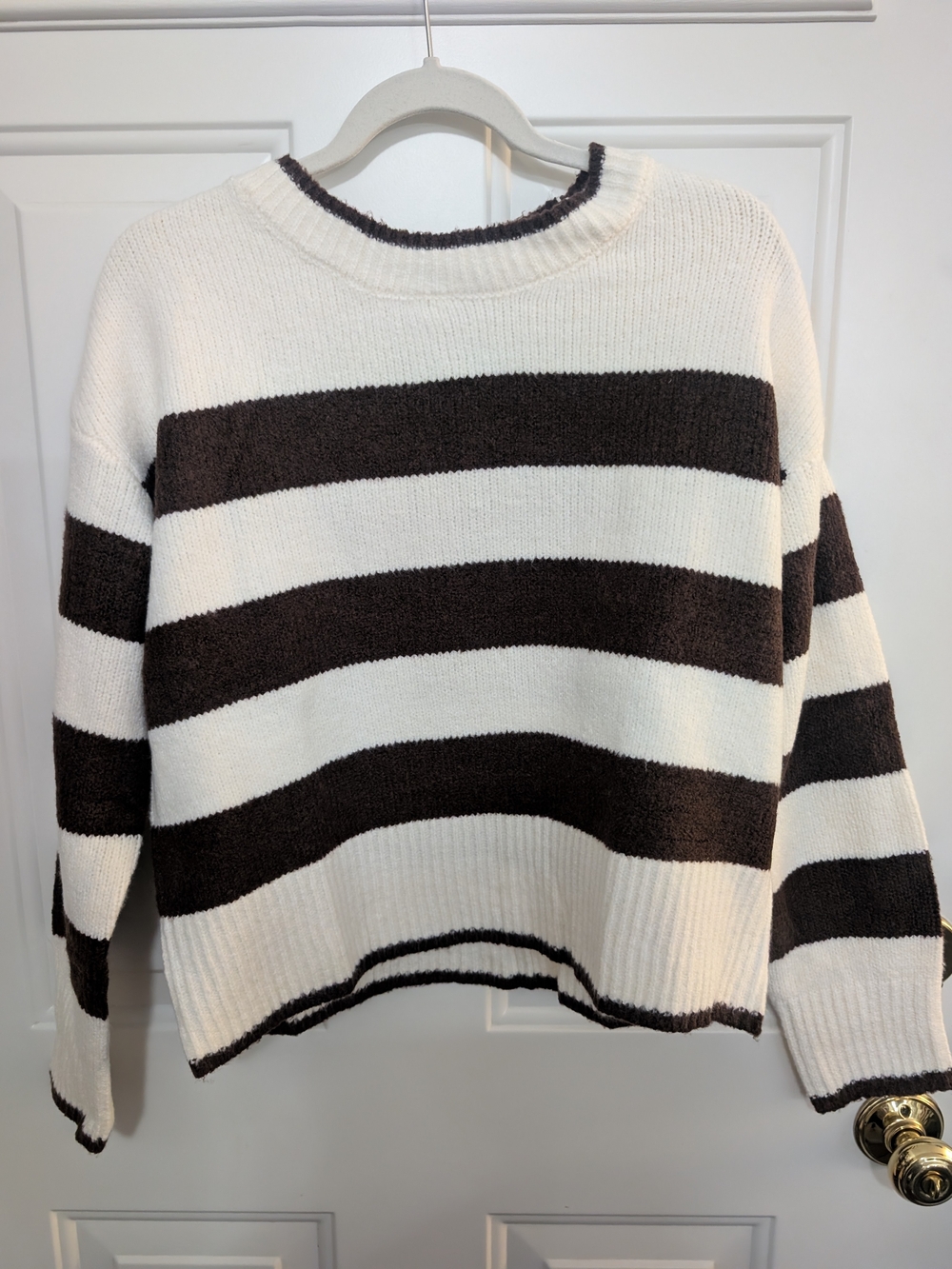 NWT SOFT! Market & Spruce Brown Striped Kay Crewneck Long Sleeve Sweater M